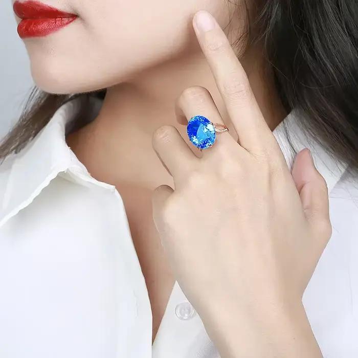 Bague en or 14K pour femmes, bijoux fins en saphir, boîte Anel De pierres précieuses, alliances De mariage, saphir bleu, boîte De bagues en pierres précieuses