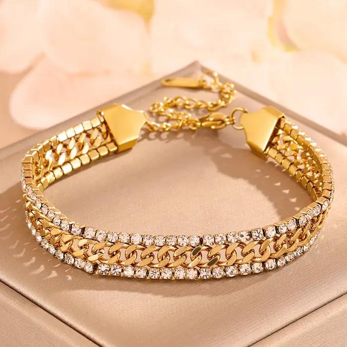 Bracelet de tennis en zircone cubique plaqué or 18 carats acier inoxydable design géométrique pour femmes occasions spéciales