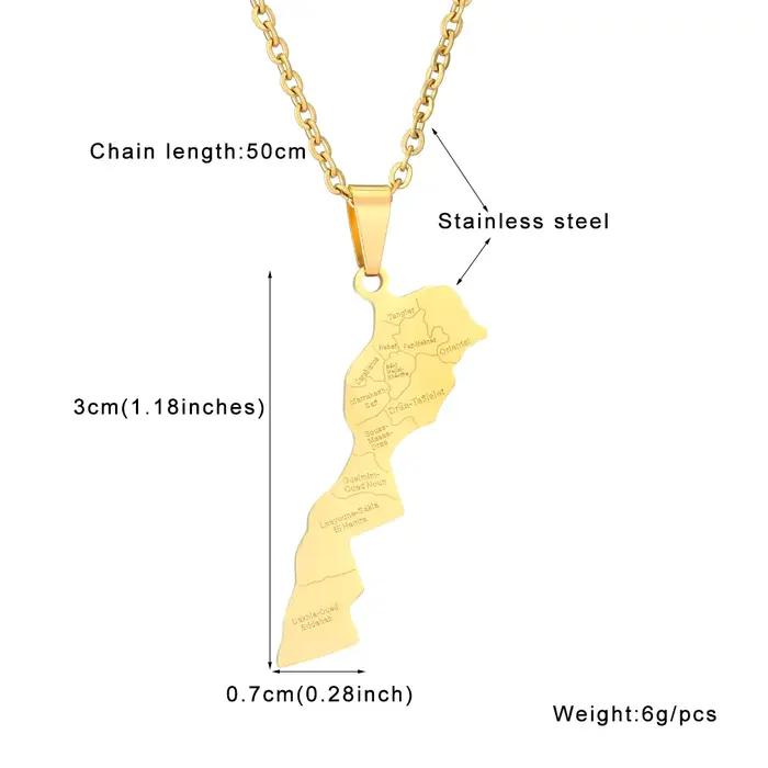 Nouveau Collier Pendentif Carte du Maroc 2026 en Acier Inoxydable pour Femme et Homme