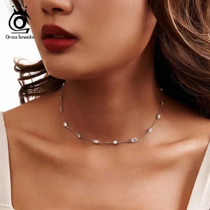 Collier ras du cou en or 14 carats serti de zircone 4A forme carrée et ovale bijoux d'anniversaire pour femme rencontres quotidiennes mariage
