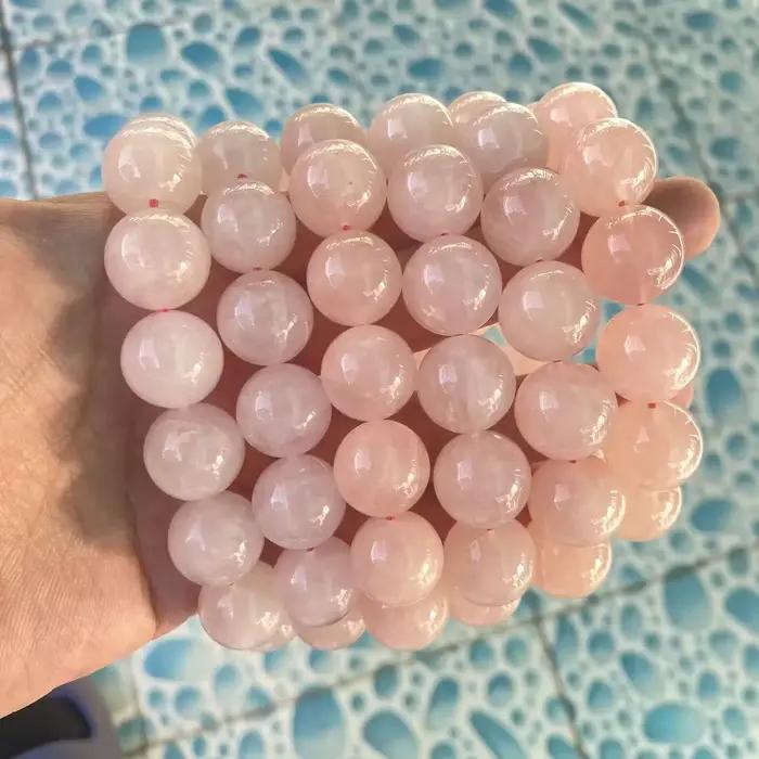 Bracelet en pierre naturelle de quartz rose 7/8/10/12/15 mm pour femmes et hommes