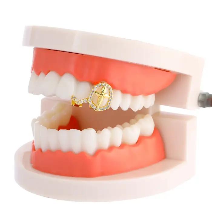 RACHELZ Y2K Punk Vintage Zircon creux croix dents Grillz Hip Hop CZ pierre dent casquettes pour femmes hommes Couple bijoux cadeau
