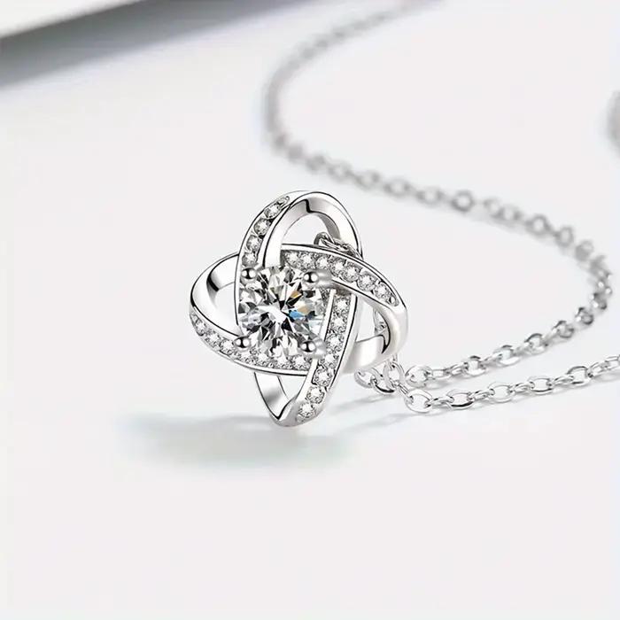 Collier élégant avec nœud d'amour zircone cubique pour femmes classique cadeau romantique anniversaire