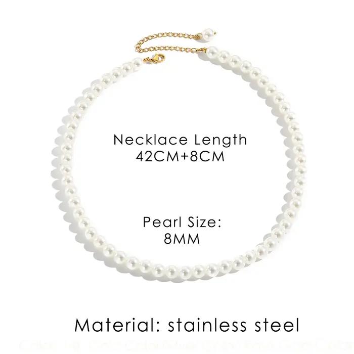 Collier de perles en acier inoxydable pour femmes et hommes
