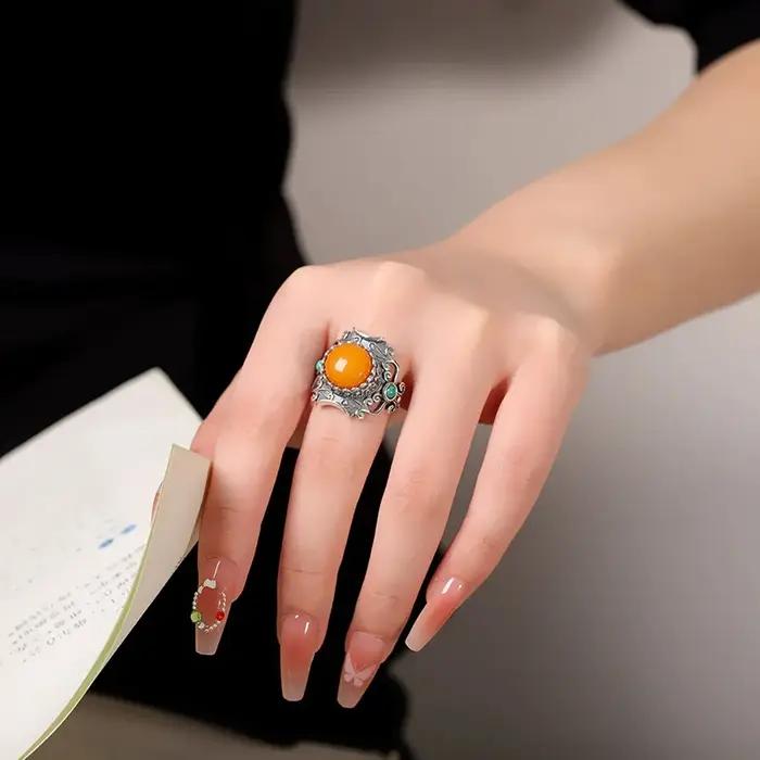 Bague artistique rétro pour femmes, bague en cire d'abeille incrustée d'argent thaïlandais, bague polyvalente de Style ethnique pour hommes, bijoux uniques KOFSAC