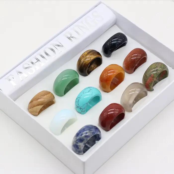 Bagues en pierre naturelle pour femme ou petite amie, bijoux de charme, une diversité de pierres, deux types de modèles, cadeau tendance, largeur 12mm