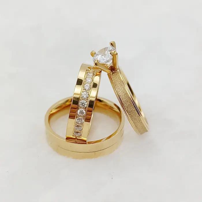 Ensemble de bagues de fiançailles de mariage plaquées or 18 carats