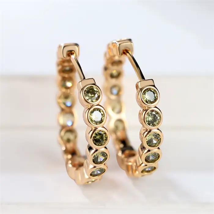 Boucles d'Oreilles Rondes Roses en Or Jaune pour Femme, Bijoux de Mariage de Luxe