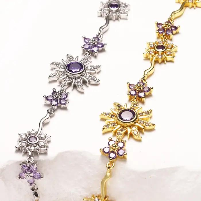 Bracelet Tournesol en zircone cubique floral pour femmes mode vacances et sorties