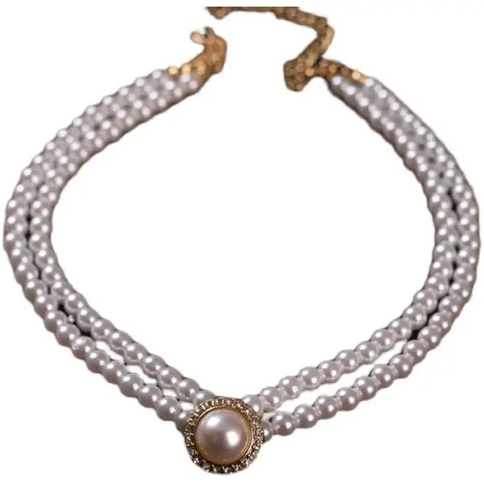 Collier et boucles d'oreilles en perles Double couche pour femmes