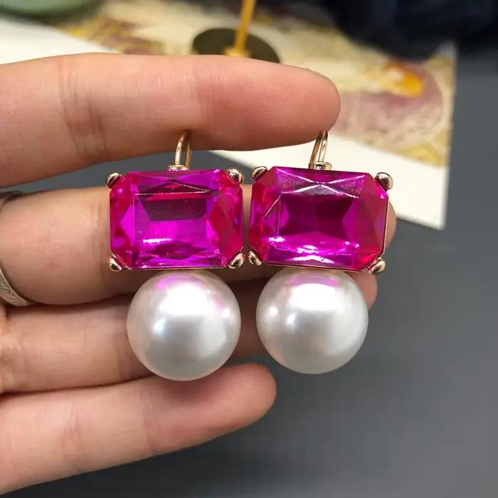 Boucles d'oreilles élégantes vintage françaises en perles, pierres précieuses colorées, bijoux simples et polyvalents, accessoires cadeaux pour femmes, dames, filles