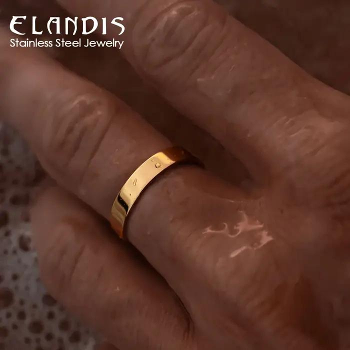 Bague ELANDIS en acier inoxydable plaqué or 18 carats largeur 4mm 5mm pour hommes occasions spéciales anniversaire fête bureau école cadeau couple