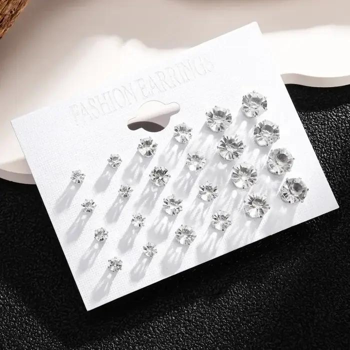 Nouveau 12 paire/pack blanc brillant boucles d'oreilles de mariage ensemble pour femmes hommes cristal bijoux