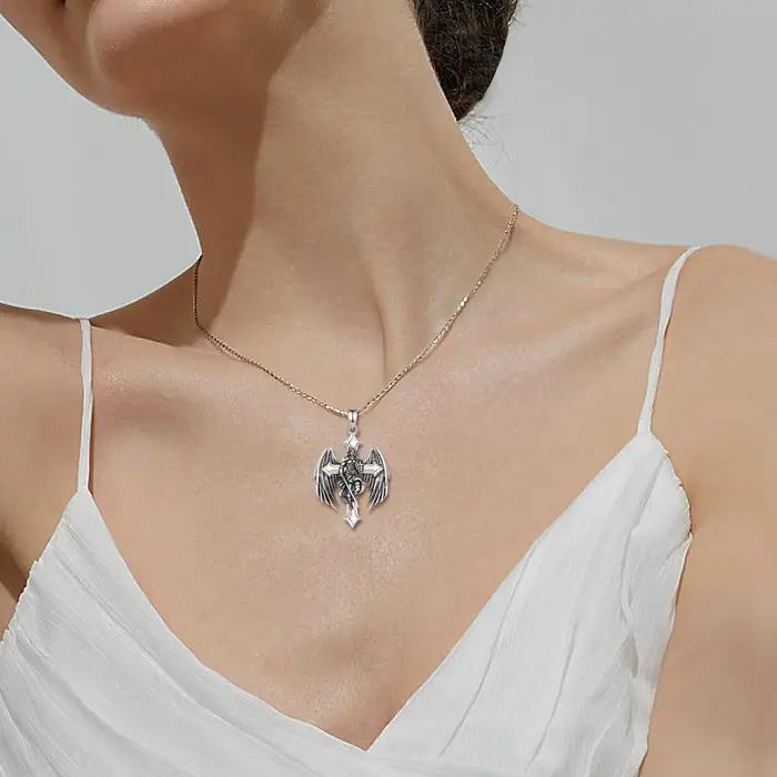 Eudora 925 argent Sterling Saint Michel archange collier Vintage croix bouclier pendentif pour hommes femmes chrétien bijoux cadeau