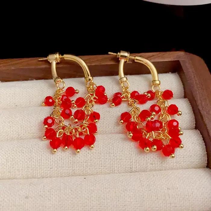 Boucles d'oreilles à pampilles pour femmes, nouveau Design, pendentif en perles de cristal rouge, lumière exquise, luxe, Unique, personnalisé, bijoux