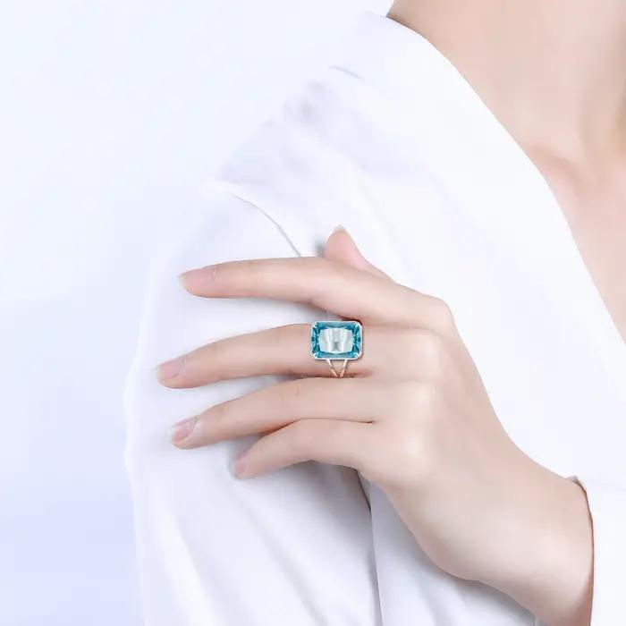 Bague en argent sterling 925 véritable pour femmes, aigue-marine, plaquée or blanc, cadeau d'anniversaire, de mariage, bijou fin pour occasions spéciales