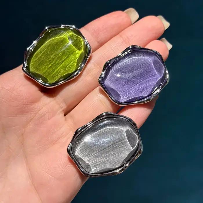 Bagues irrégulières vertes transparentes vintage pour femme, bijoux de luxe Art déco couleur or, marque de mode pour filles, cadeau de haute qualité