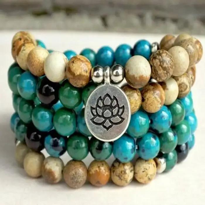Bracelet de perles de malachite faites à la main, bracelet à boutons de manchette pour hommes, perle