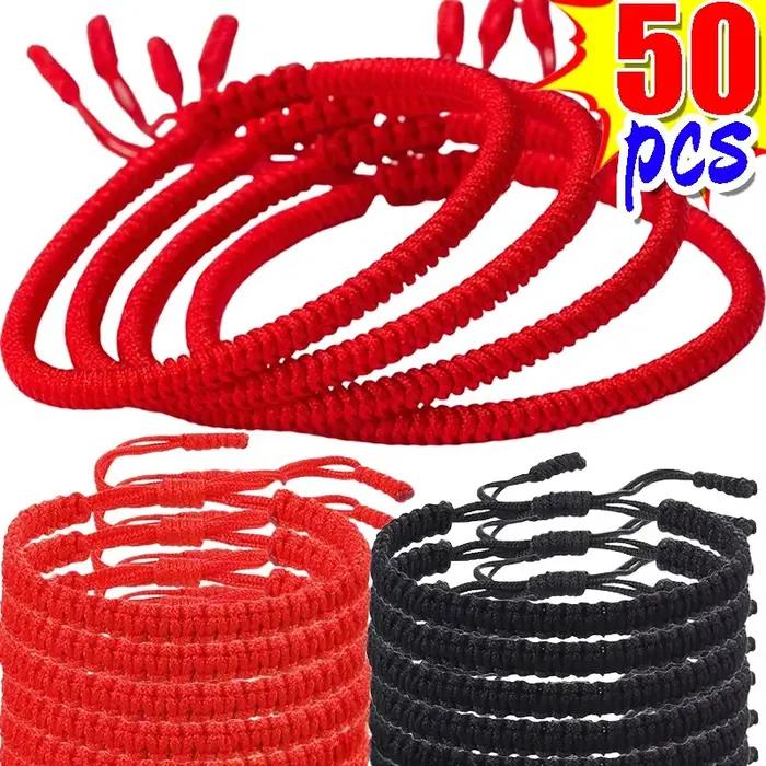 Bracelets Porte-Bonheur Tressés en Coton Rouges et Vibrants pour Hommes et Femmes Occasions Spéciales Tradition Bouddhiste
