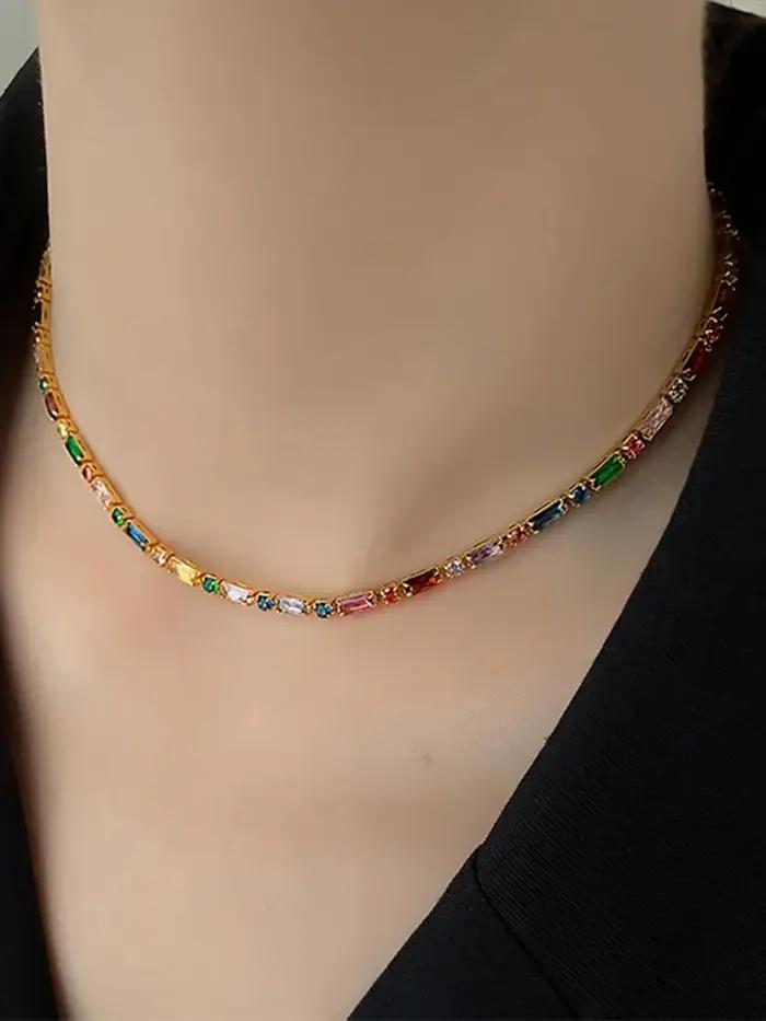 Ensemble de bijoux pour femmes en zircone coloré, colliers ras du cou, bracelets dorés, cadeau de luxe pour occasions spéciales