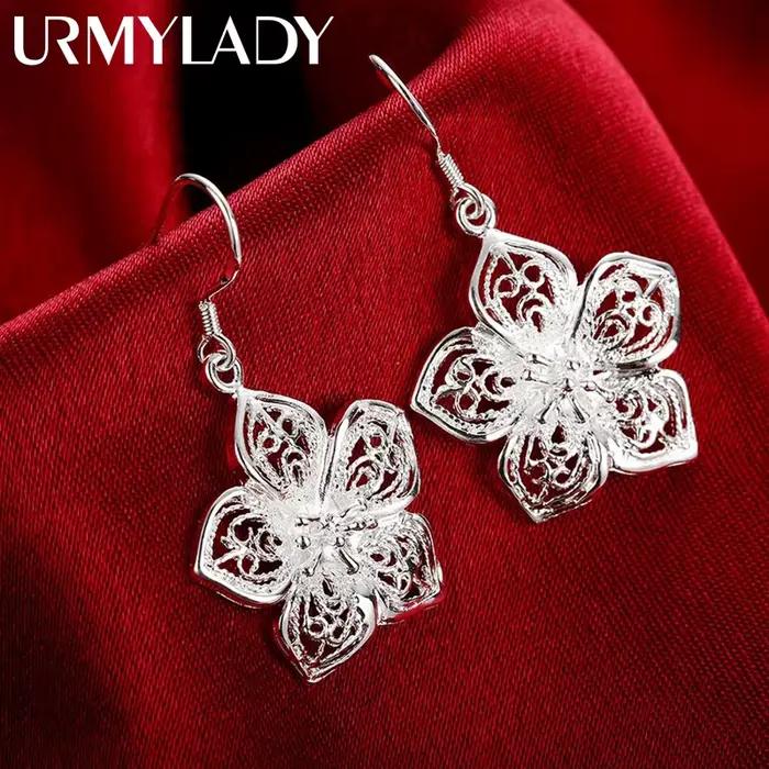 Boucles d'oreilles en argent Sterling 925 pour femmes, bijoux de haute qualité, mode rétro fleurs, c