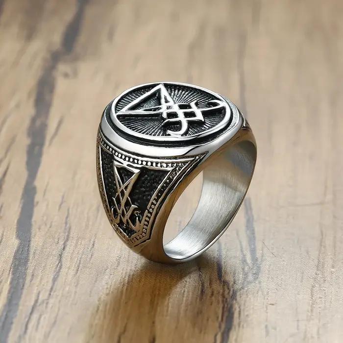 Bague chevalière vintage Sigil de Lucifer acier inoxydable pour homme occasions spéciales partys soirées élégantes