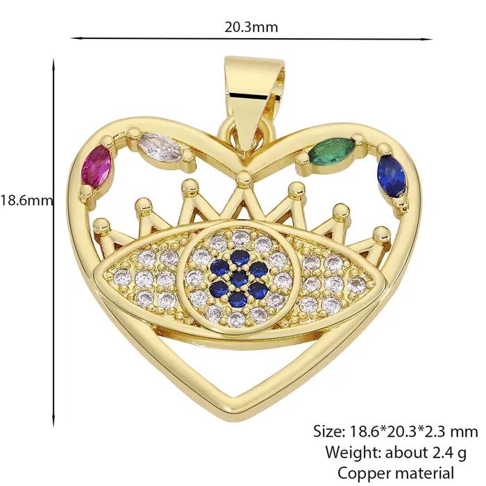 Breloques Vintage en Forme de Cœur Plaqué Or 18k, Panthère, Ours, Dinosaure, Mauvais Œil, Attention, Isman, Bonne Chance, Bijoux Faits à la Main