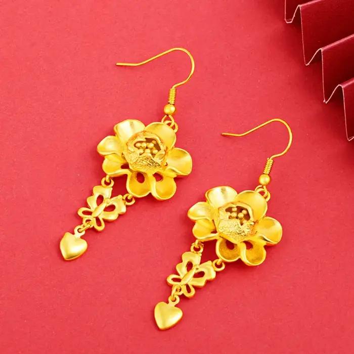 Boucle d'oreille fleur en or jaune 22 carats pour femme