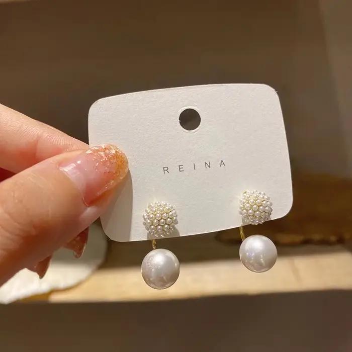 Boucles d'oreilles élégantes avec pendentif en perles suspendues au dos, bijoux Design sens, accessoires de mode coréenne, boucles d'oreilles douces pour filles