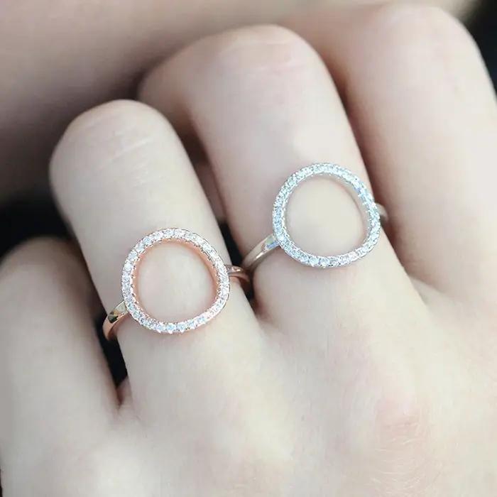 Bagues Double Fair en zircone cubique avec finition or rose et blanc pour femmes, alliances de mariage, cadeaux pour occasions spéciales