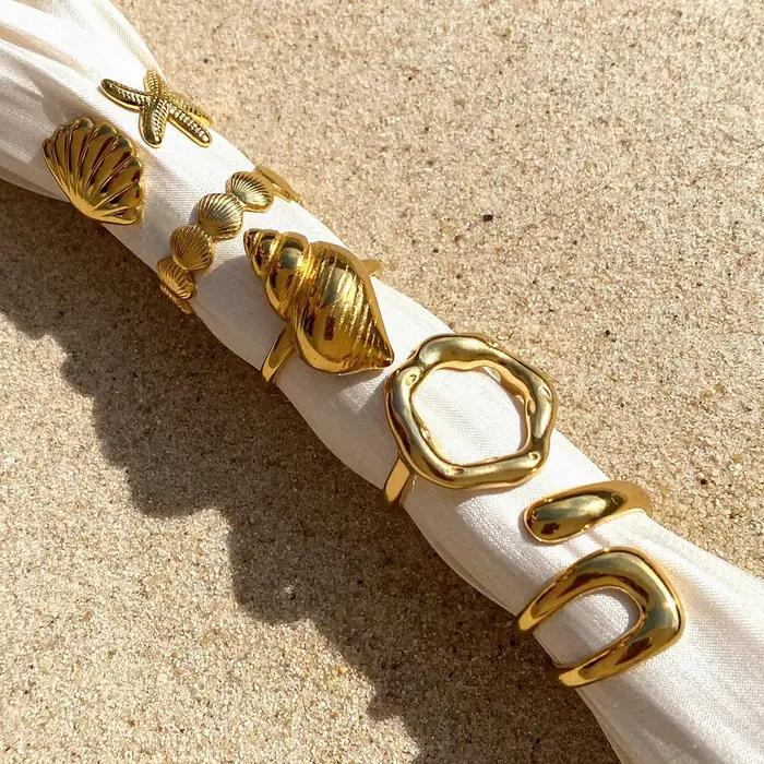 Uworld Top qualité géométrique large bague en acier inoxydable 18K couleur or étanche mode minimaliste déclaration charme bijoux femmes