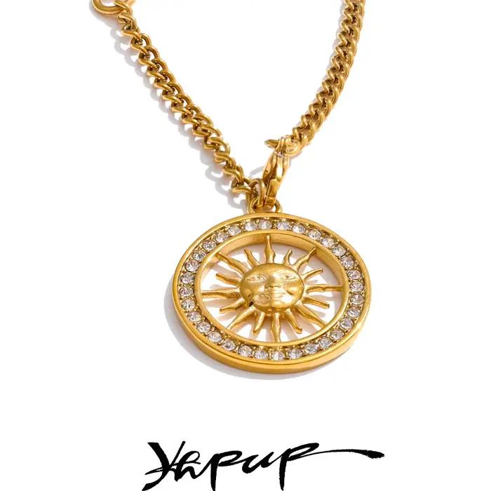 Yhpup – collier rond en zircone avec pendentif soleil creux, couleur or 18 carats, en acier inoxydable, exquis, Premium, bijoux cadeau