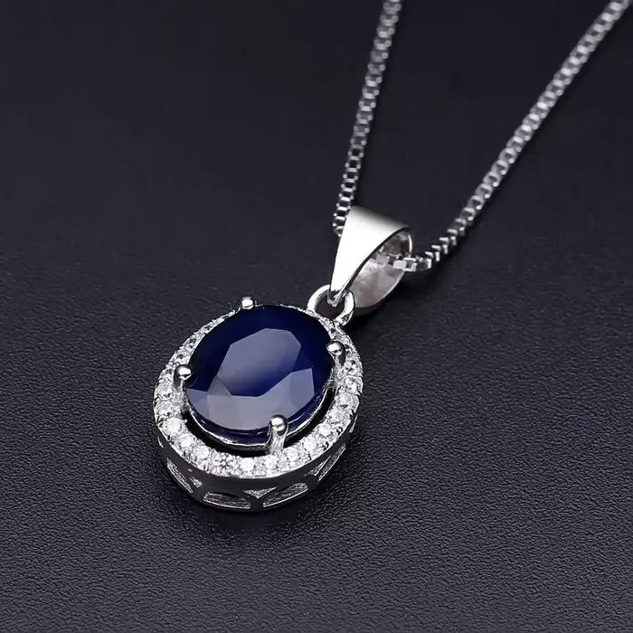 Gem's Ballet – collier avec pendentif en argent 585 pour femmes, bijoux en saphir bleu naturel, or 925, 14K, 10K, 18K