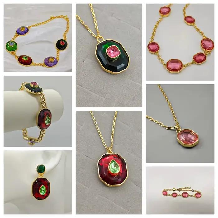 Grand collier et boucles d'oreilles en cristal coloré de luxe léger, ensemble de bijoux pour femmes, accessoires de charme, cadeau de fête de saint-valentin, 2025