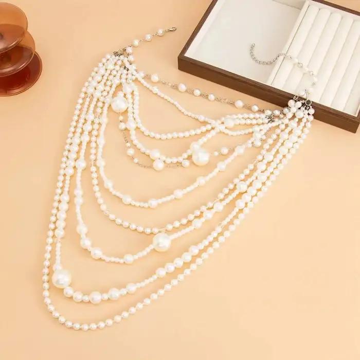 Collier de perles d'imitation multicouche pour femmes