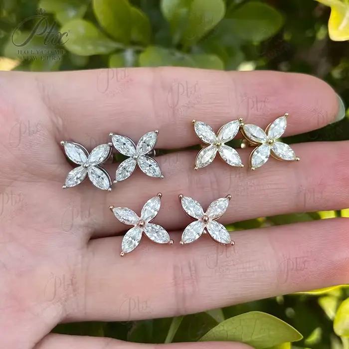 Nouvelle boucle d'oreille bijou Marquise forme Moissanite D couleur 925 argent Sterling plaqué 14K 18K femmes bijoux offre spéciale beau cadeau de mariage