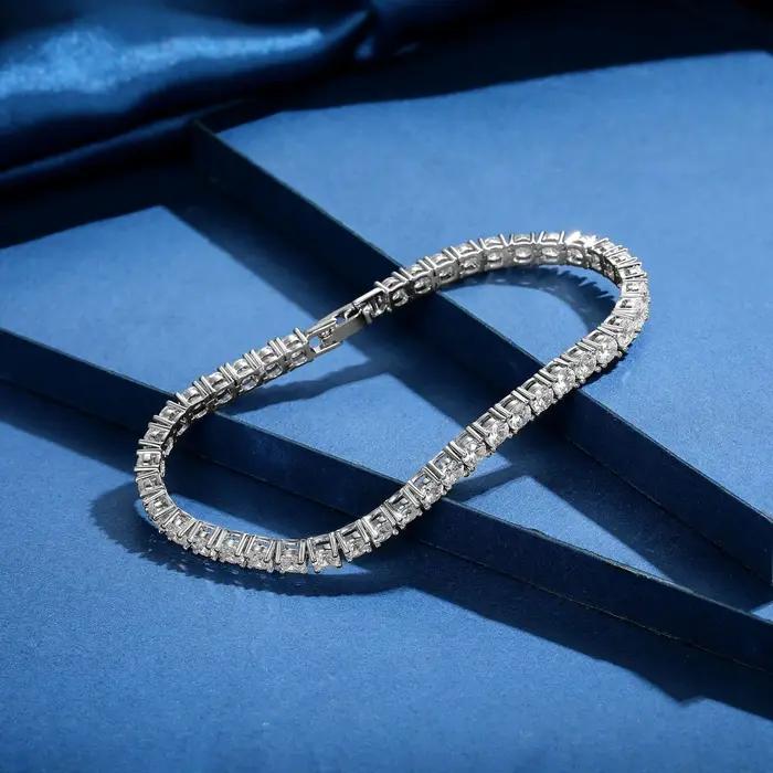 Bracelet De Tennis En Argent 925 Pour Femme Avec Zirconium Blanc Et Or 18 Carats Occasions Spéciales Mode Élégante