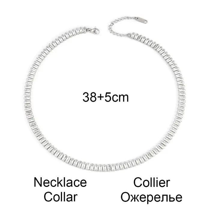 Collier ras du cou en acier inoxydable pour femme avec motifs cubiques et pierres précieuses artificielles pour occasions spéciales comme anniversaire, mariage, Noël et fêtes