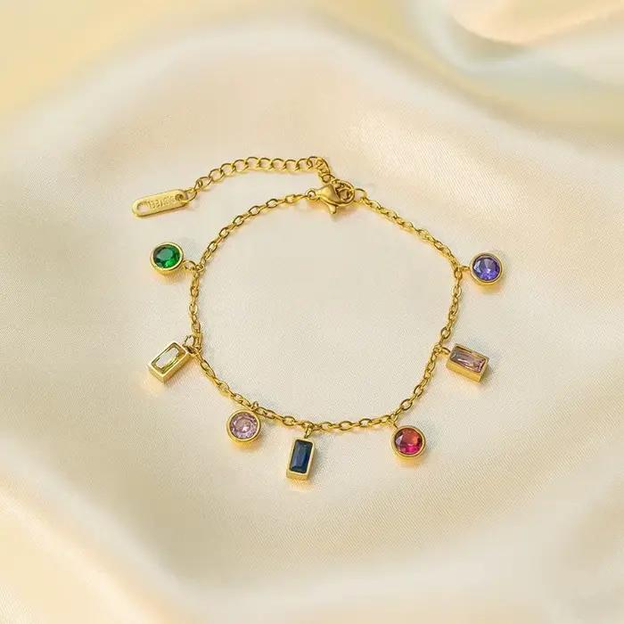 Kolmnsta-Collier à pampilles en cristal pour femmes et filles, tour de cou plaqué or, bracelet en acier au titane, ensembles de bijoux colorés, carré