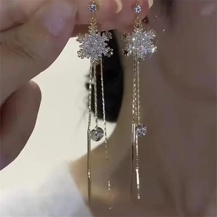 Boucles d'oreilles longues étoiles en Zircon scintillant pour femmes