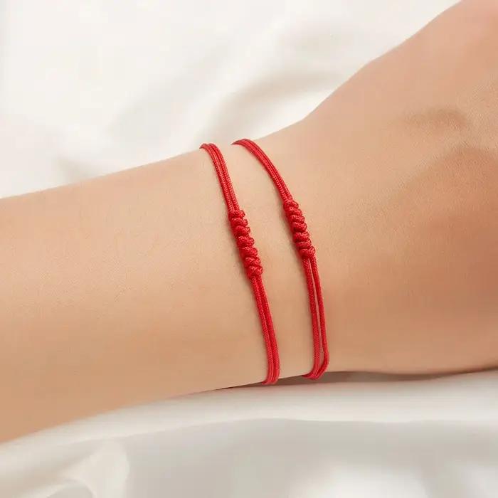Bracelet à nœud en coton avec chaîne corde pour femmes et hommes, chaîne rouge du destin, symbole d'amitié et de bonheur pour couple