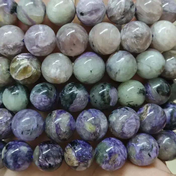 Perles de charoite naturelle lisses et rondes pour la fabrication de bijoux, bracelet en corde élastique, bijoux faits à la main