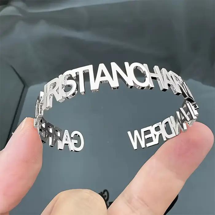Bracelet personnalisé avec nom, bracelet en acier inoxydable personnalisé, bracelet ouvert en or 18