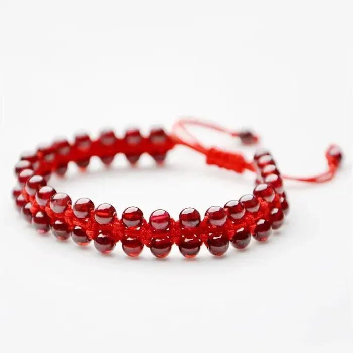 Bracelet en grenat rouge naturel perles rondes jade corde rouge faite à la main pour femmes hommes occasions spéciales anniversaires mariage