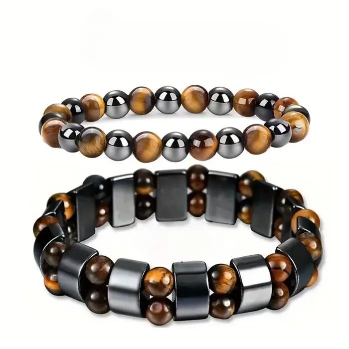 Bracelets en pierre œil de tigre et hématite magnétique pour hommes et femmes, pour attirer l'abondance spirituelle, l'argent et la richesse, bijoux porte-bonheur