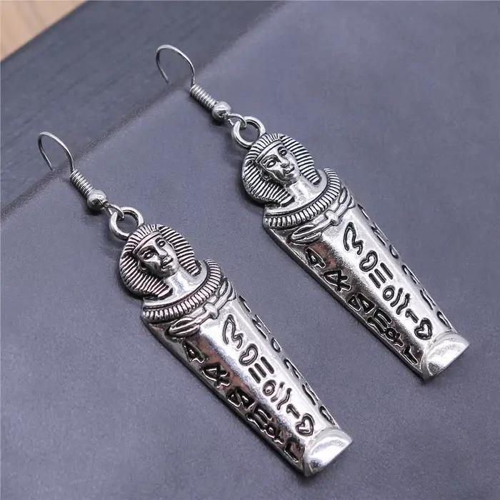 Boucles d'oreilles pendantes en argent antique vintage pour femmes, breloques pharaon égyptien, bouc
