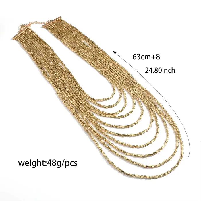 Collier bohème multi-couches en résine perlée pour femmes, idéal pour les fêtes et le quotidien, design mignon romantique, motifs géométriques, chaîne de maillons, acier couleur, rouge marron