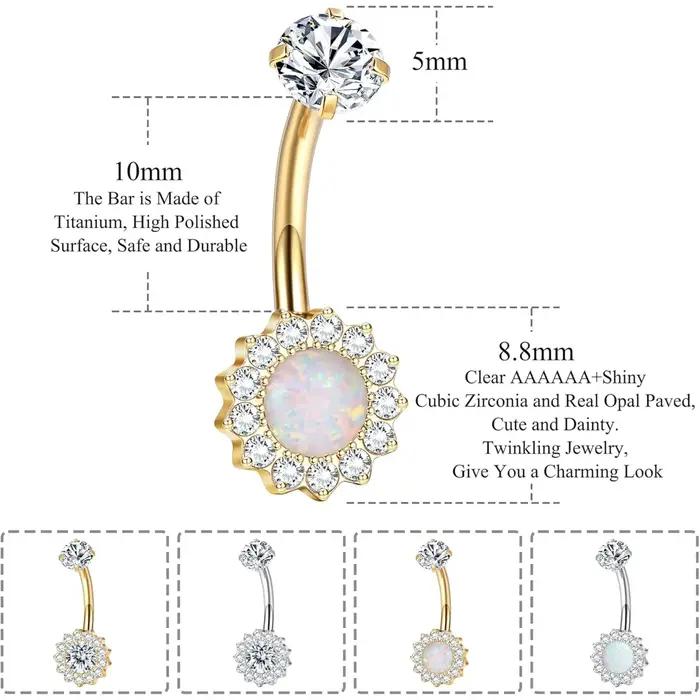 Anneau de nombril en titane G23 opale de zircone cubique plaqué or pour femmes occasions spéciales sublimer votre nombril avec élégance