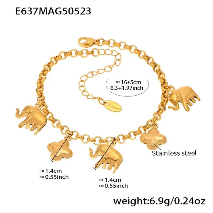 Bracelets à breloques en acier inoxydable pour femmes, pendentif éléphant mignon, plaqué or, étanche