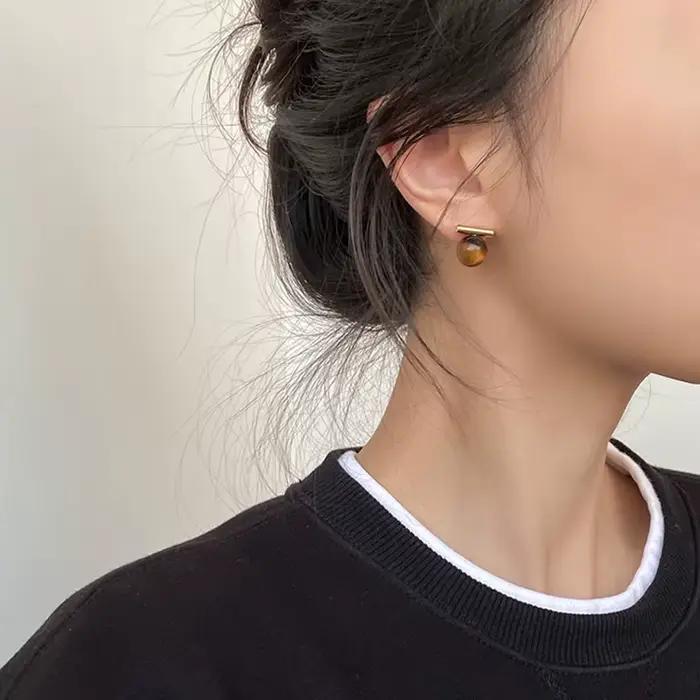 Maillard Design-Boucles d'oreilles rondes en pierre d'oeil de tigre pour filles gothiques, pendentif minimaliste, nouveaux accessoires, bijoux à la mode, 2023